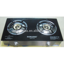 glass top double burner tabel gas stove, gas cooker with stainless steel frame